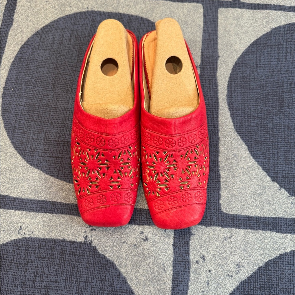 Red Women's leather Slip-On Shoes